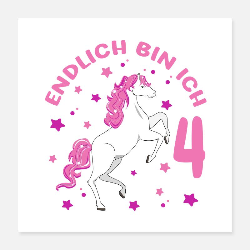 4 Jahre alt Pferd Endlich Bin Ich 4 Mädchen 4. Poster 40x40 cm