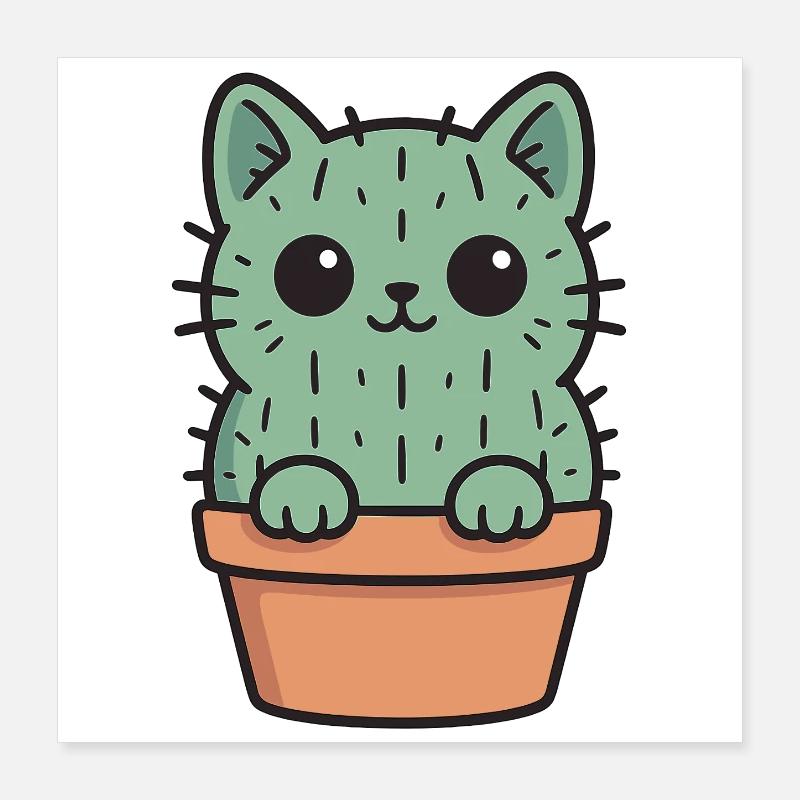 Cute Cactus Kitten Design Poster 16" x 16" (40x40 cm)