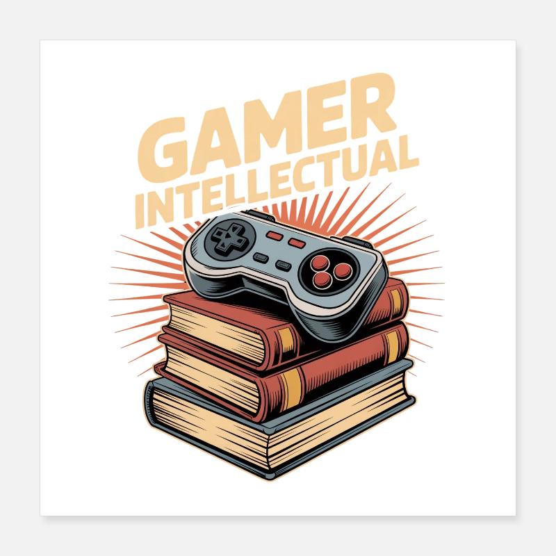 Gamer Intellectual Controller Bücherstapel Poster 40x40 cm