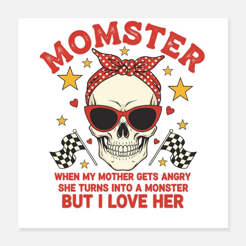 Mère monstre avec un design de crânes rétro Poster 40 x 40 cm