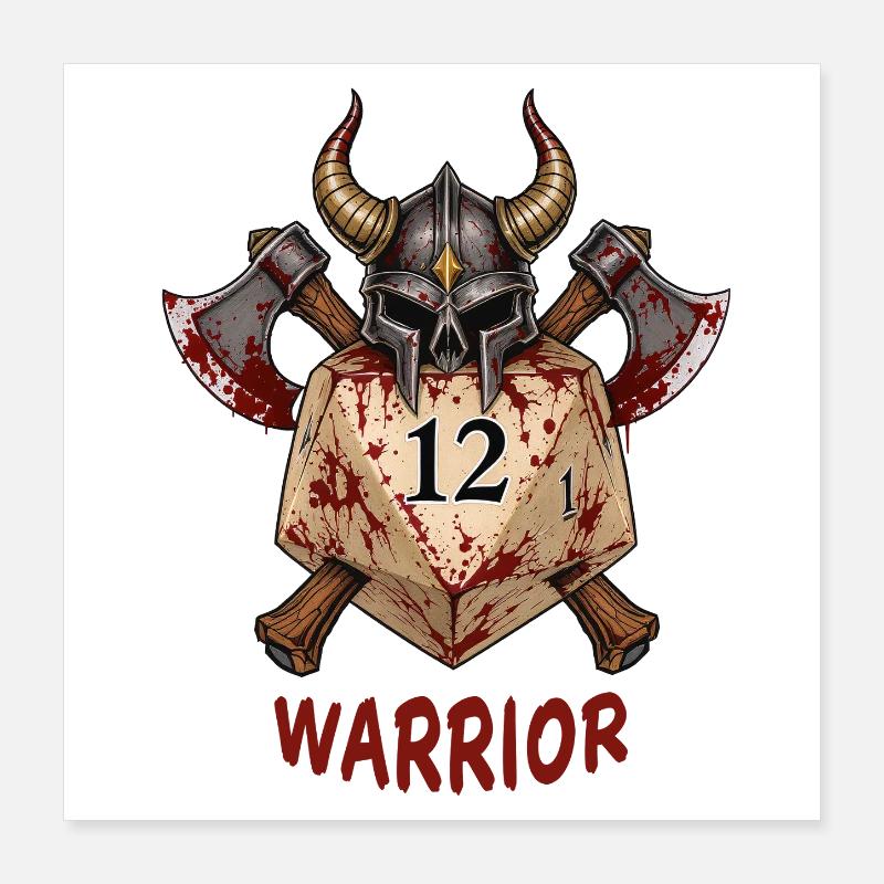 W20 mit Ritterhelm & Äxten – Warrior Dice Poster 40x40 cm