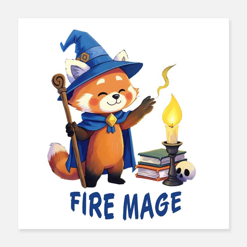 Magicien Panda Rouge – Dessin animé Mage du Feu Poster 40 x 40 cm