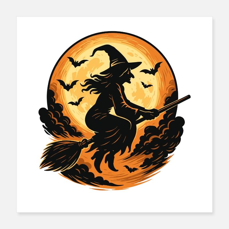 Witch Flight in the Full Moonlight Halloween Shirt Poster 16" x 16" (40x40 cm)