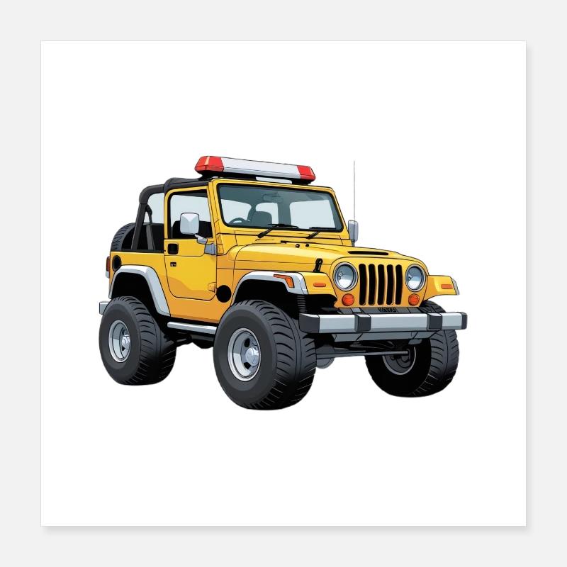 Gelber Geländewagen mit Warnlichtleuchte Poster 40x40 cm