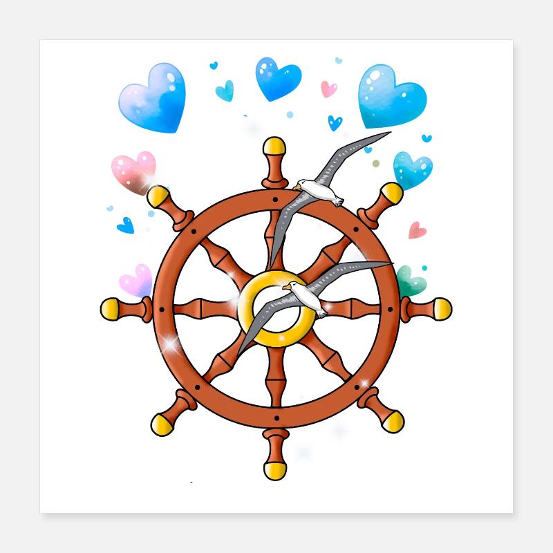 Steering wheel seagulls maritime Poster 16" x 16" (40x40 cm)