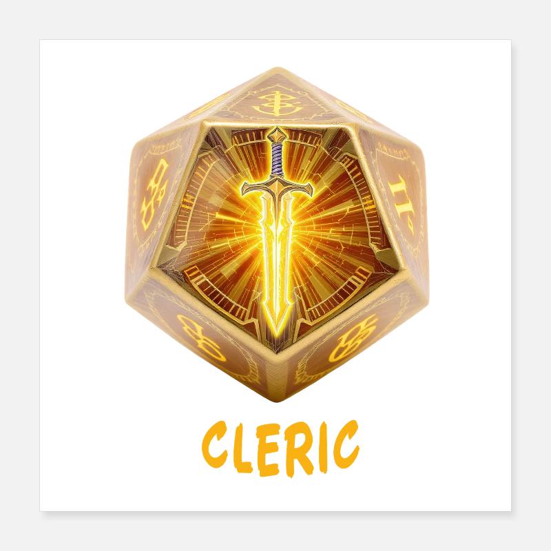 D20 avec épée sacrée – Fantaisie de clerc Poster 40 x 40 cm