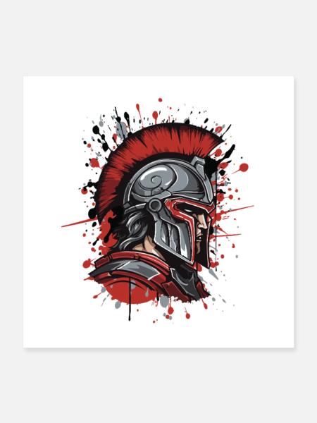 Spartaner Helm Gladiator - Poster 40x40 cm - Weiß