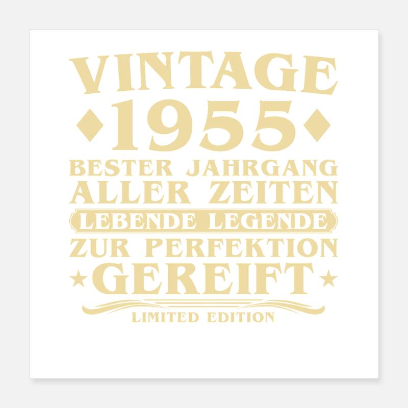 Millésime 1955 Millésime Né 70 ans Poster 40 x 40 cm