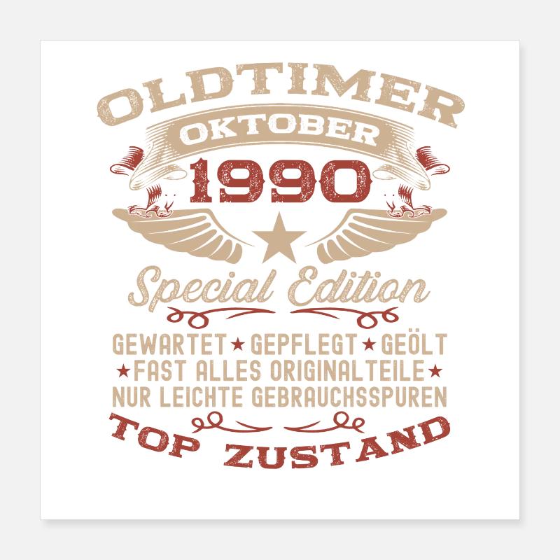 35. Geburtstag Geschenk Oldtimer Oktober 1990 Poster 40x40 cm