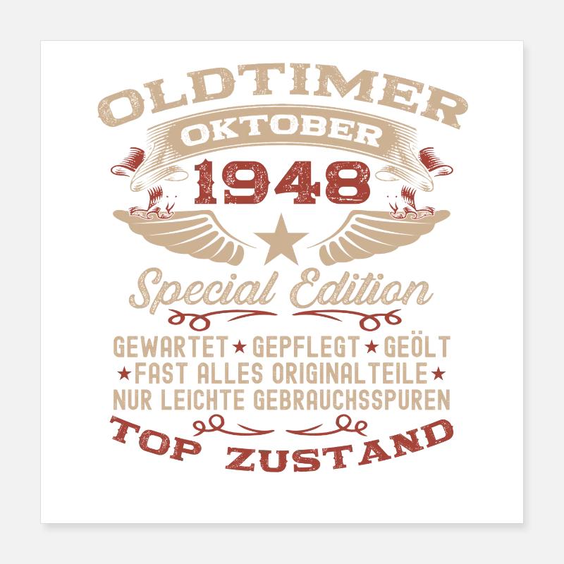 77. Geburtstag Geschenk Oldtimer Oktober 1948 Poster 40x40 cm