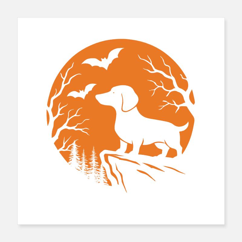 Weiner Dog Moon Teckel d’Halloween effrayant Poster 40 x 40 cm