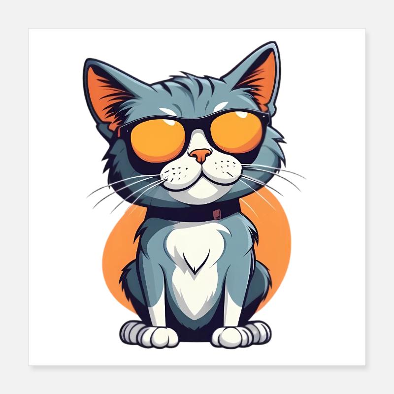 Illustration de chat décontractée avec des lunettes de soleil Poster 40 x 40 cm