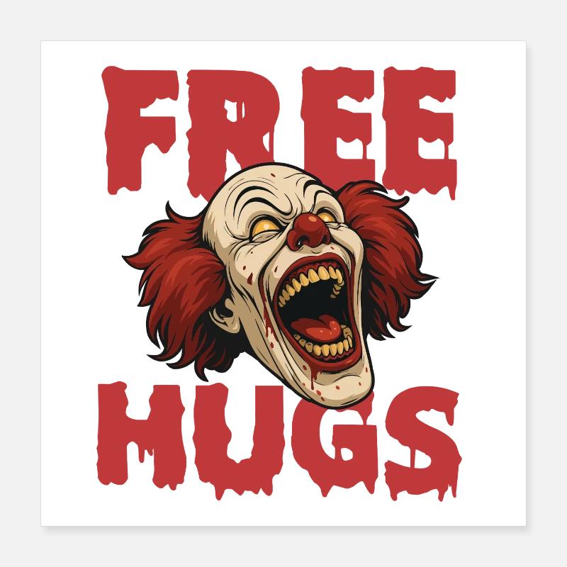 Free Hugs Spooky Halloween Evil Clown Poster 16" x 16" (40x40 cm)