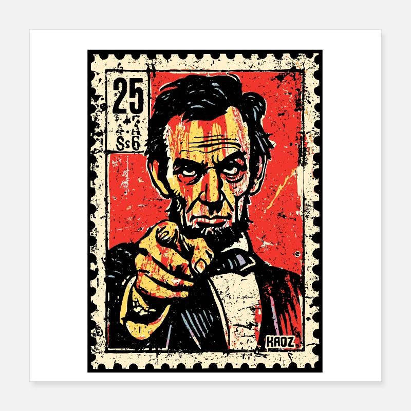 Abe Lincoln sur timbre-poste pointant avec le doigt Poster 40 x 40 cm