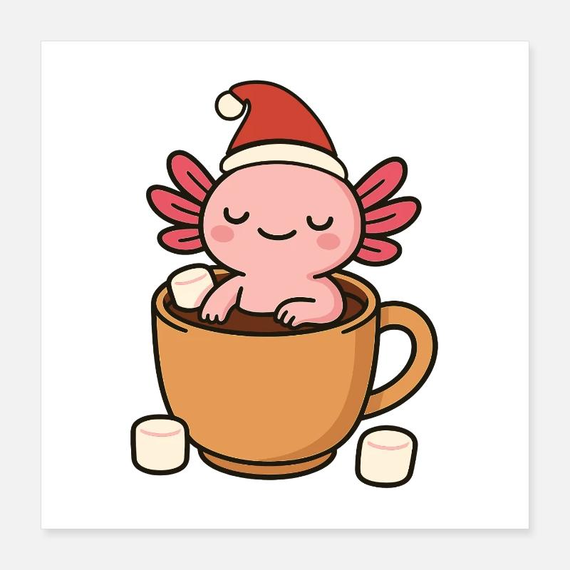 Axolotl Chocolat chaud de Noël Poster 40 x 40 cm
