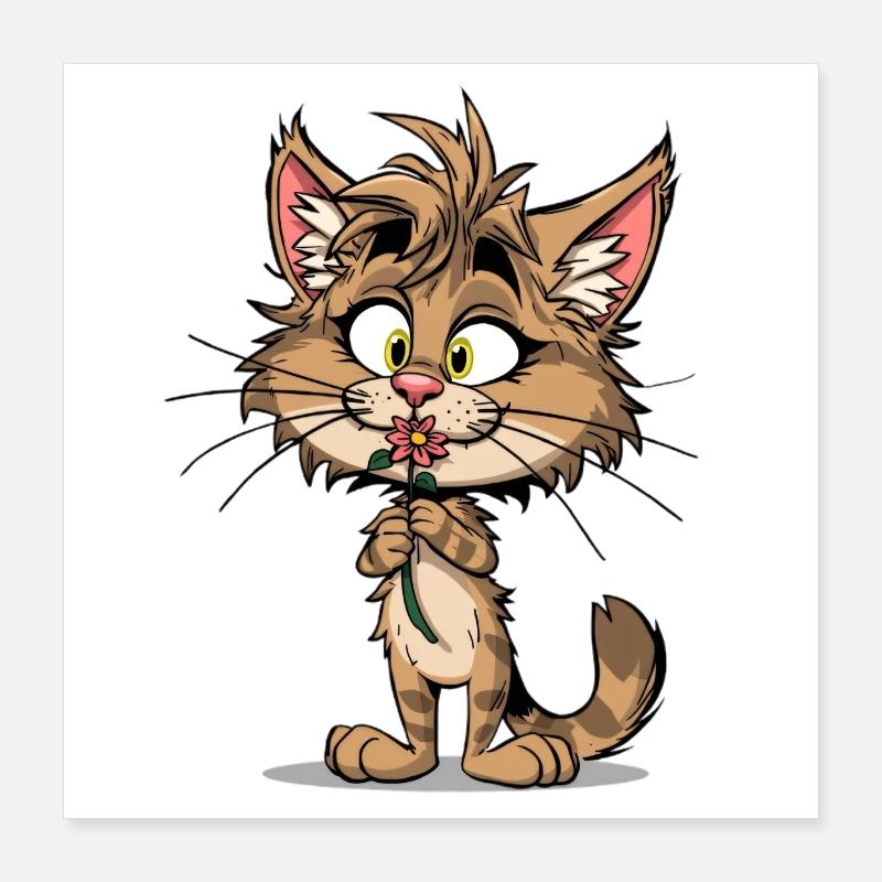 Chat mignon avec fleur Poster 40 x 40 cm