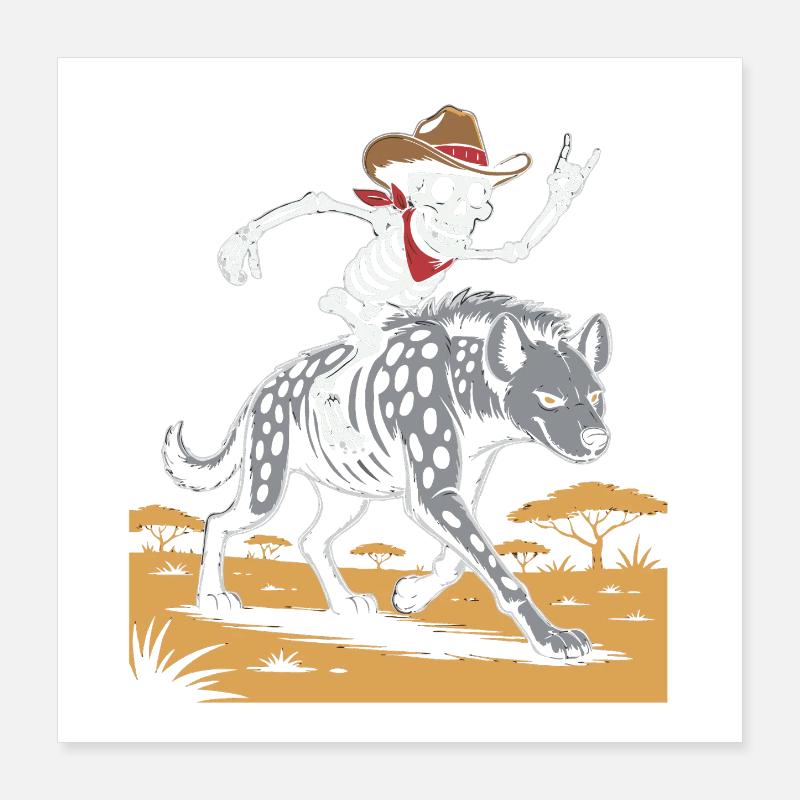 Squelette sur hyène dans le style du Far West Poster 40 x 40 cm