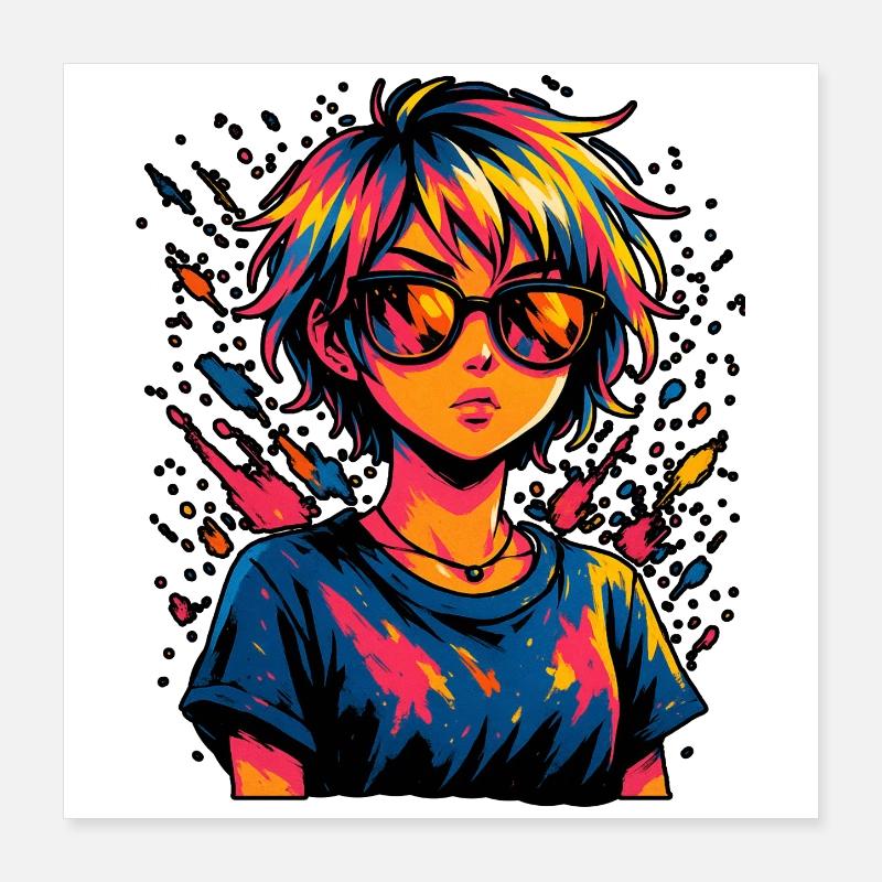 Explosion de couleurs astucieuse avec des lunettes de soleil Poster 40 x 40 cm