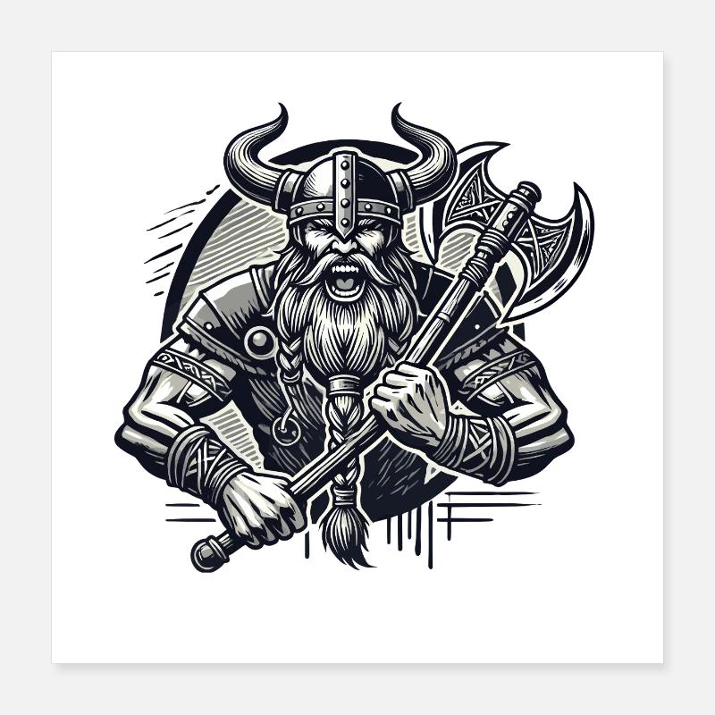 Krieger mit Axt und Hornhelm Poster 40x40 cm
