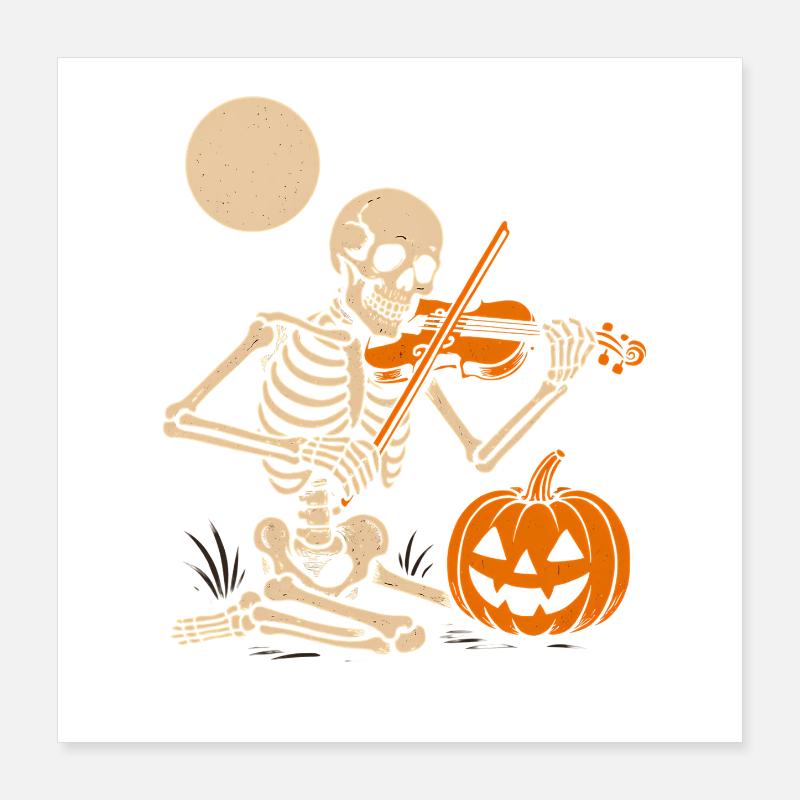 Skeletor avec violon et citrouille Halloween Poster 40 x 40 cm