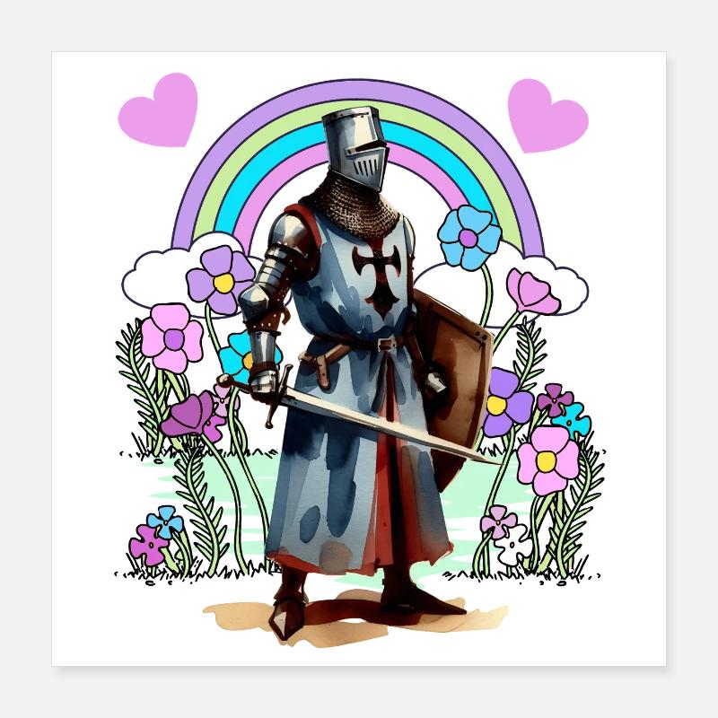 Retro Ritter Mittelalter Kinder Poster 40x40 cm