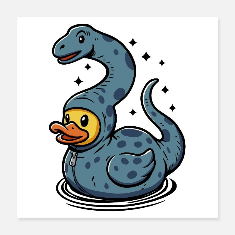 Playful dinosaur duck as a brontosaur Poster 16" x 16" (40x40 cm)