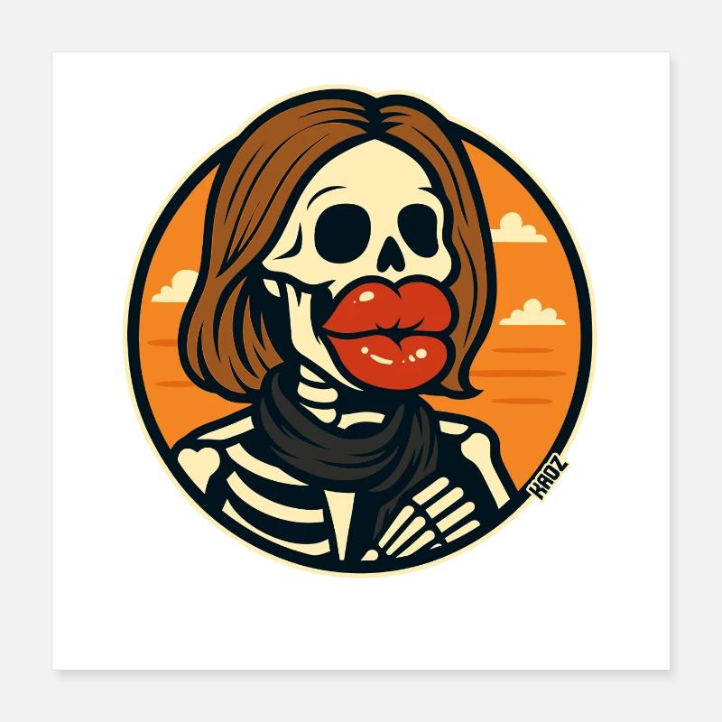 Skeleton with red lips Poster 16" x 16" (40x40 cm)