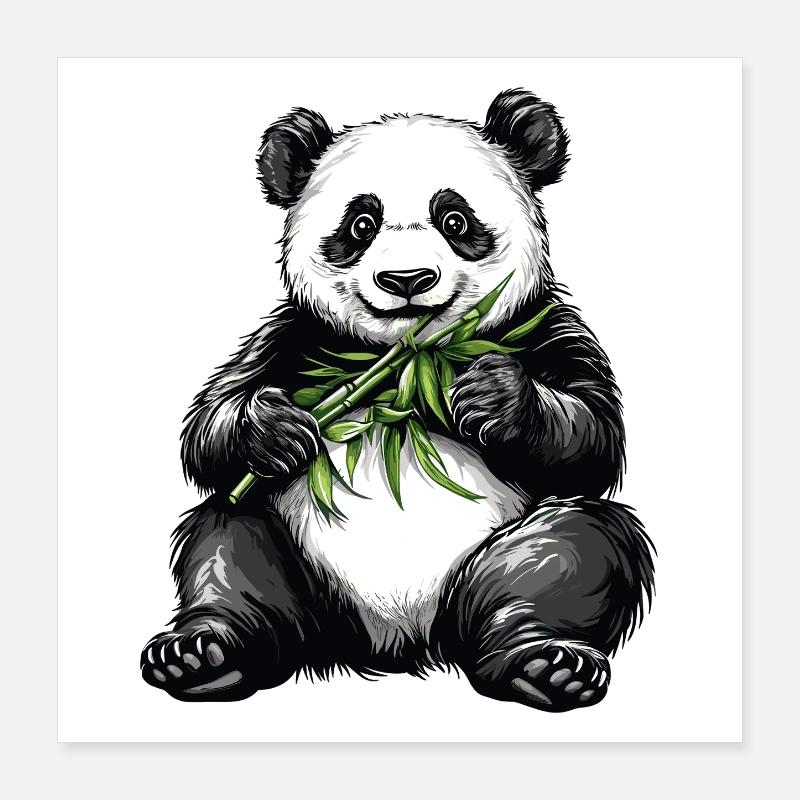 Niedlicher Pandabär mit Bambus Poster 40x40 cm