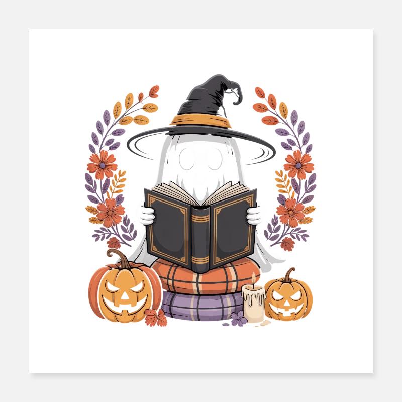 Witch Pumpkin Ghost Reader Design Poster 16" x 16" (40x40 cm)