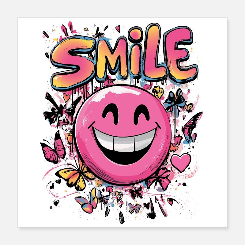 Smile crazy Graffity art style pink Poster 40x40 cm