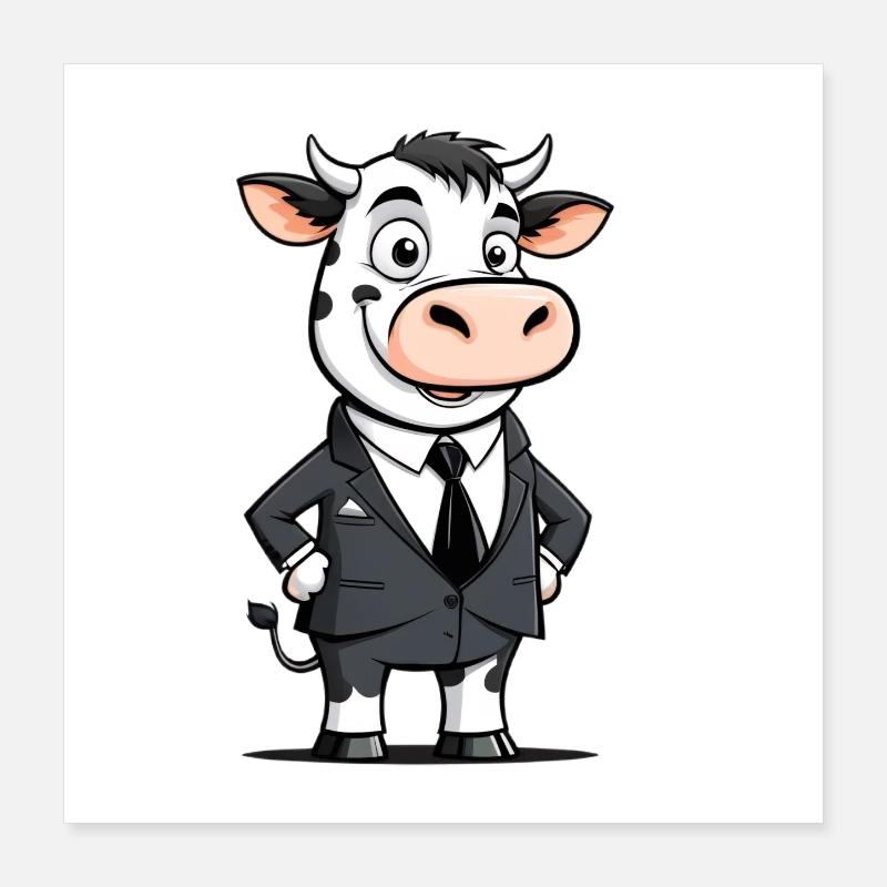 Vache en costume noir et cravate Poster 40 x 40 cm