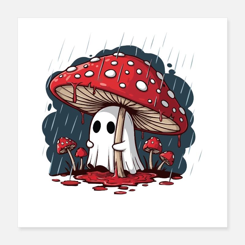 Fly Agaric Ghost — Gruseliger Halloween-Pilzgeist Poster 40x40 cm