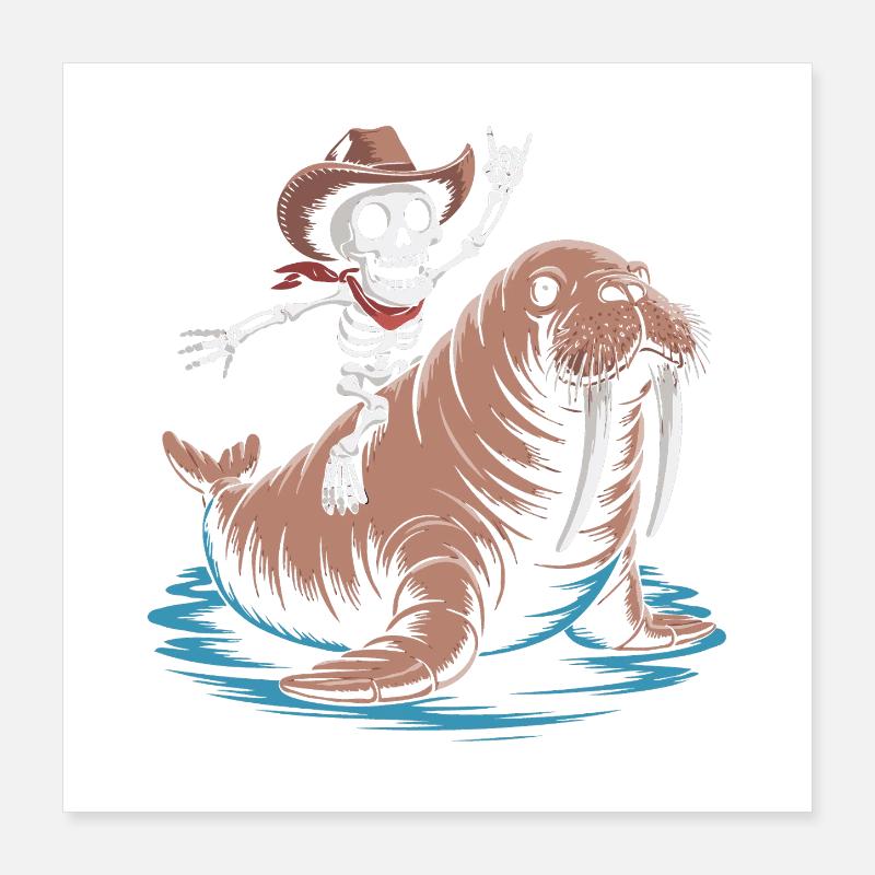Skeleton cowboy on walrus Poster 16" x 16" (40x40 cm)