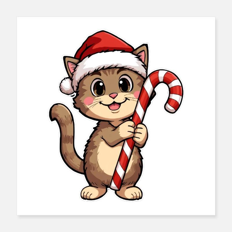Chat avec de la canne à sucre Plaisir de Noël Poster 40 x 40 cm