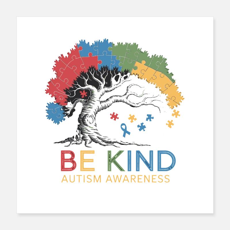 Be Kind Autism Awareness Tree Puzzle Poster 16" x 16" (40x40 cm)