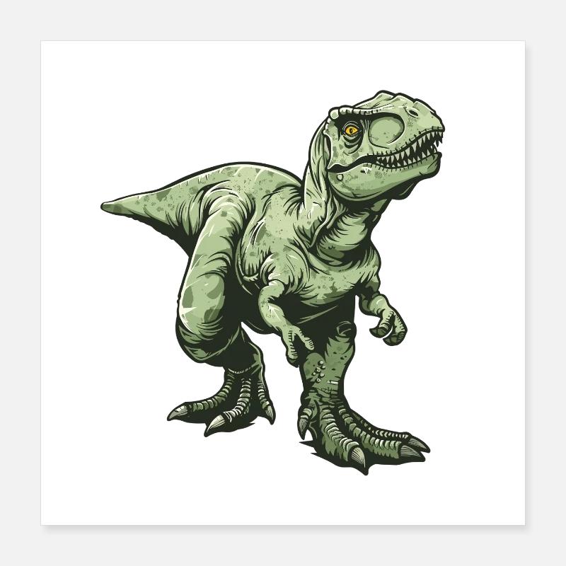 Dino T Rex Vert Style Bande Dessinée Poster 40 x 40 cm