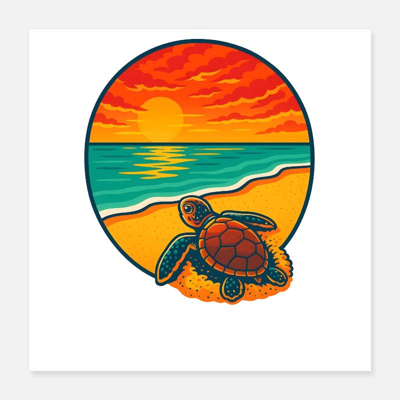 Sunset Turtle Beach, Protégez les trutles Poster 40 x 40 cm