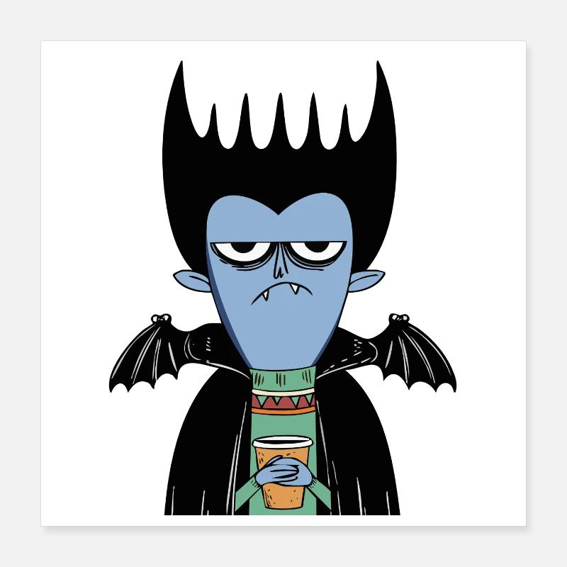 Coffee Vampire | Funny Vampire with Bat Wings Poster 16" x 16" (40x40 cm)