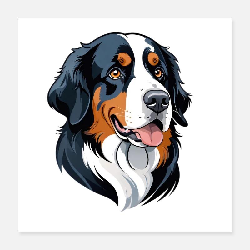 Dessin animé de portrait de bouvier bernois Poster 40 x 40 cm