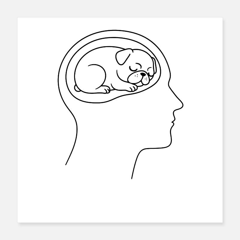 Droll Pug Head Thoughts Dog Owners Poster 16" x 16" (40x40 cm)