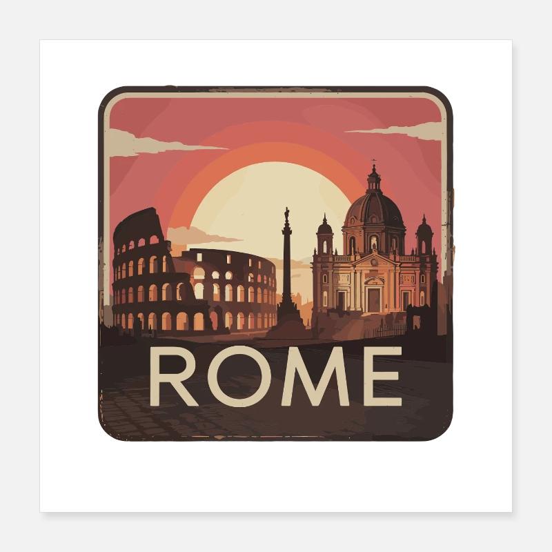 Voyage à Rome Nostalgie avec le Colisée et la basilique Saint-Pierre Poster 40 x 40 cm