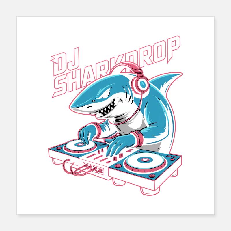 DJ Sharkdrop Hai DJ Turntable EDM Rave Club Poster 16" x 16" (40x40 cm)