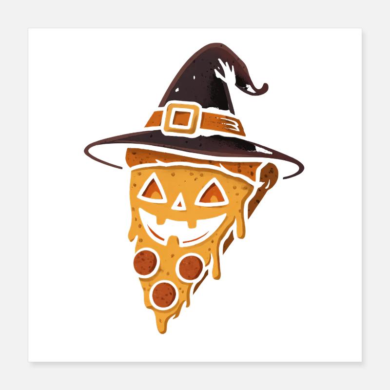 Kürbispizza mit Hexenhut Poster 40x40 cm