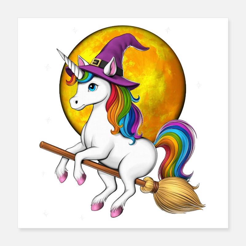 Einhorn Hexe Reitbesen Poster 40x40 cm