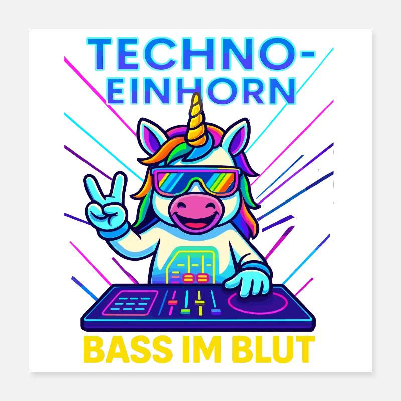Techno licorne basse dans le sang Poster 40 x 40 cm
