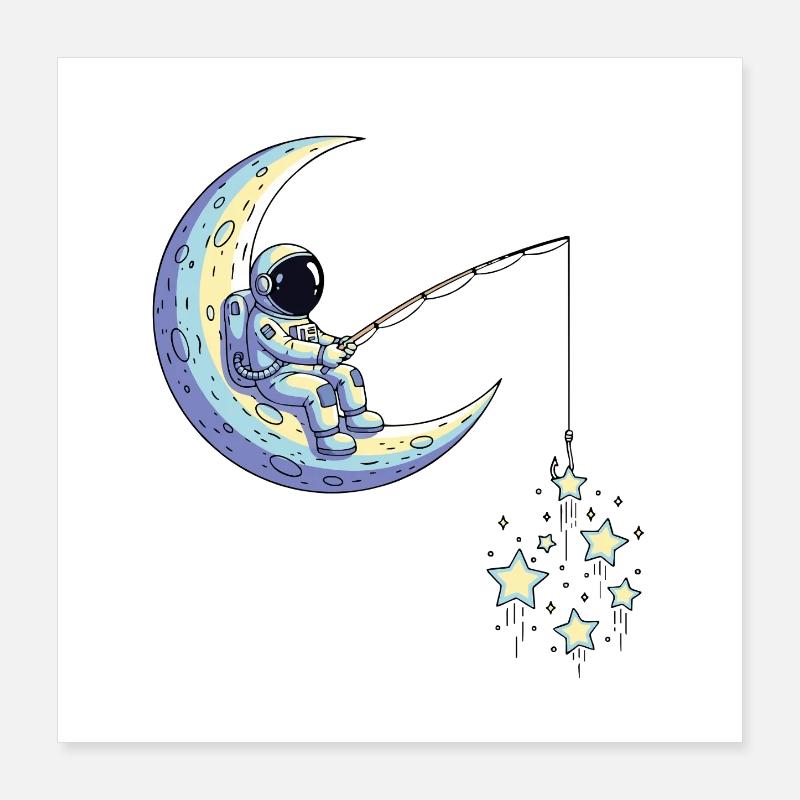 Astronaute Pêche Humour Poster 40 x 40 cm