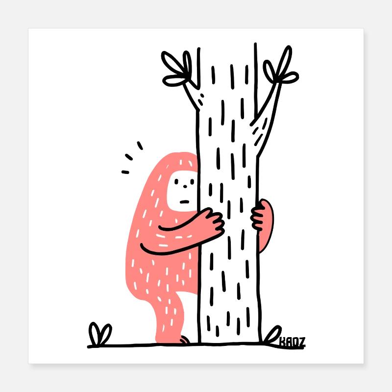 Funny Bigfoot hugging a tree Poster 16" x 16" (40x40 cm)
