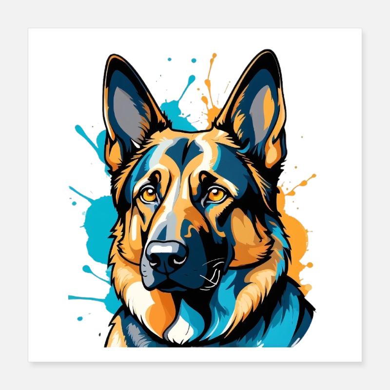 Lebendiger Schäferhund Farbexplosion Poster 40x40 cm