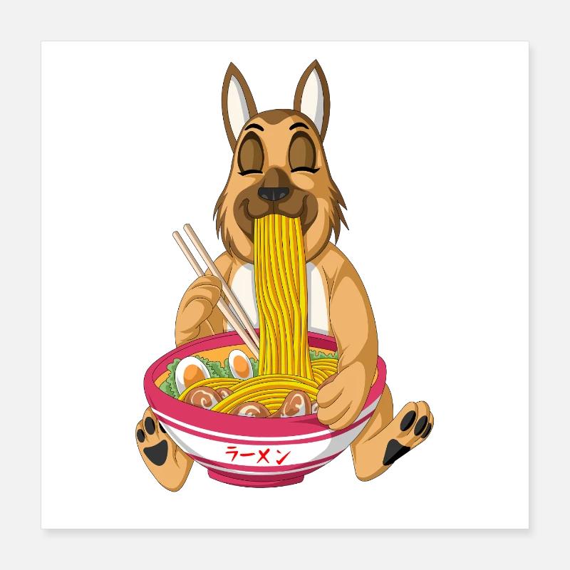 Berger allemand mangeant des ramen Poster 40 x 40 cm