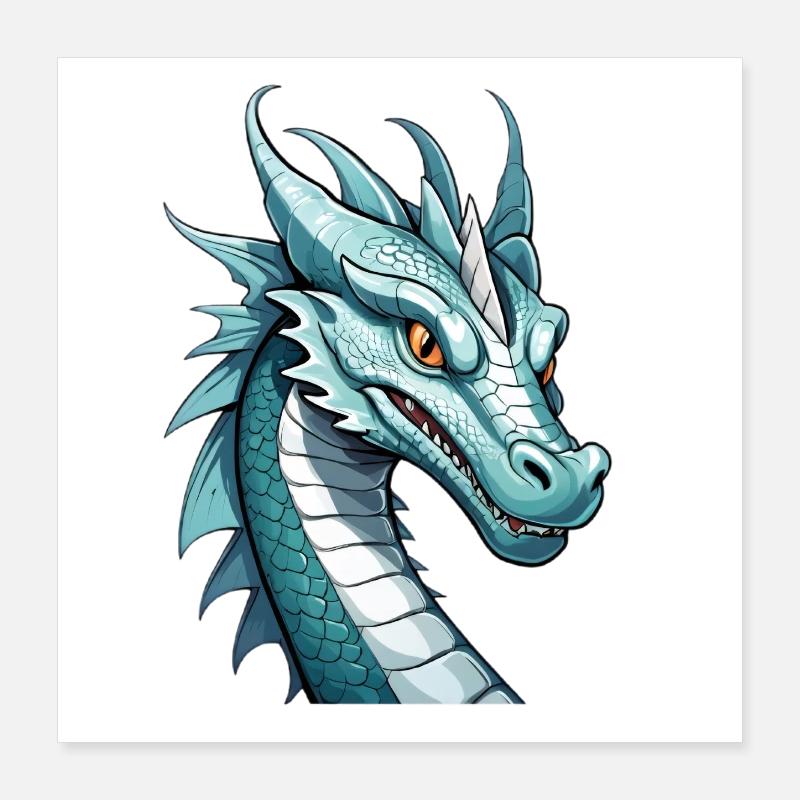 Cobalt Dragon Head Art Poster 16" x 16" (40x40 cm)